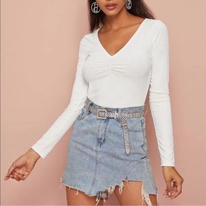 Ribbed white long sleeve top